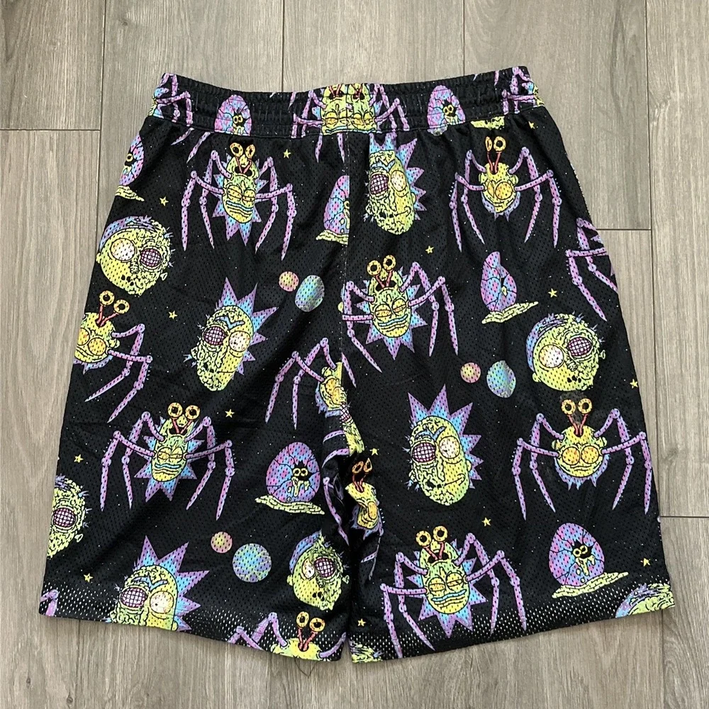 Puma X Rick & Morty Mesh Athletic Shorts Drawstring Mens XL Black Purple Green